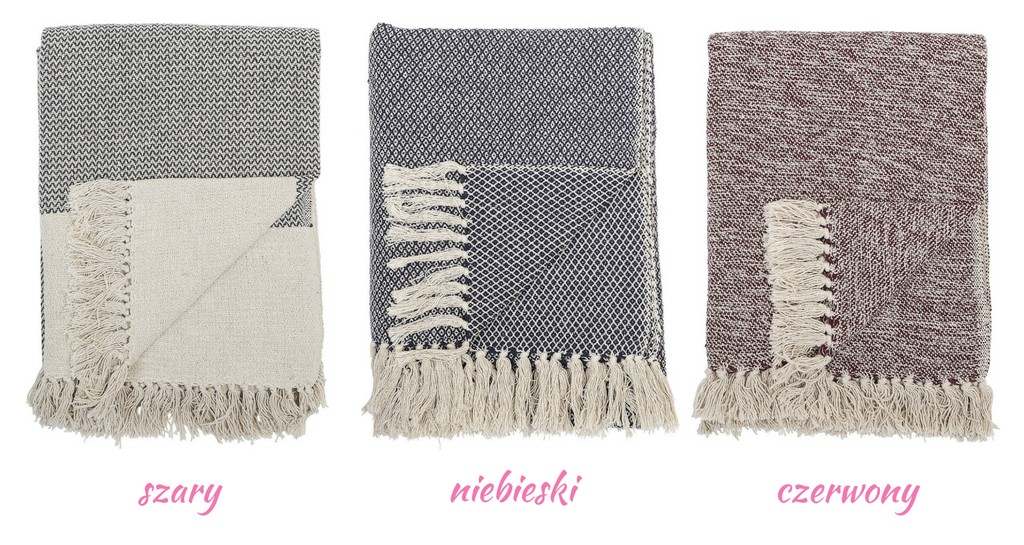 prezent-do-domu-koc-Bloomingville-szary-czerwony-niebieski