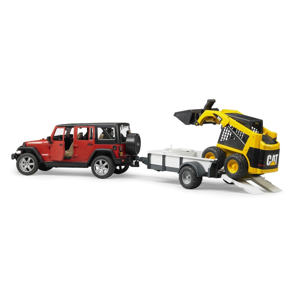 Jeep Wrangler z przyczepą i mini ładowarką